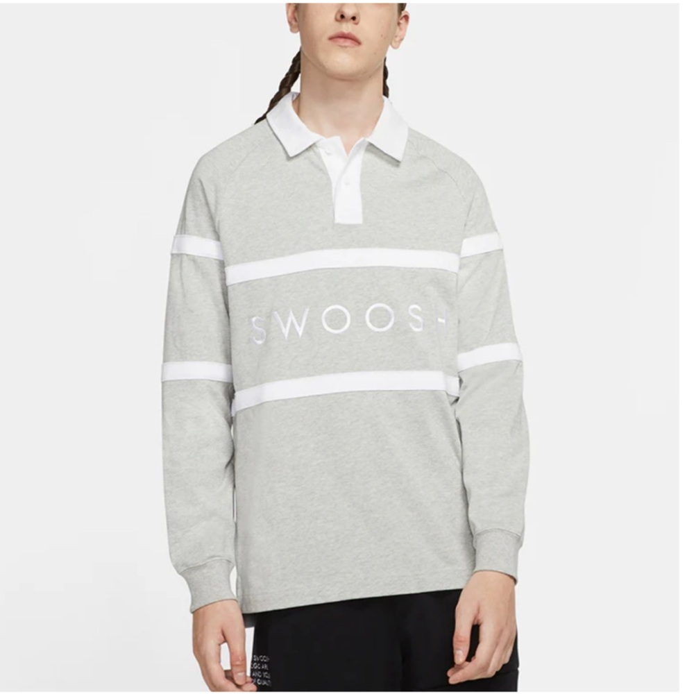 Nike Light Gray and White Swoosh Rugby Polo